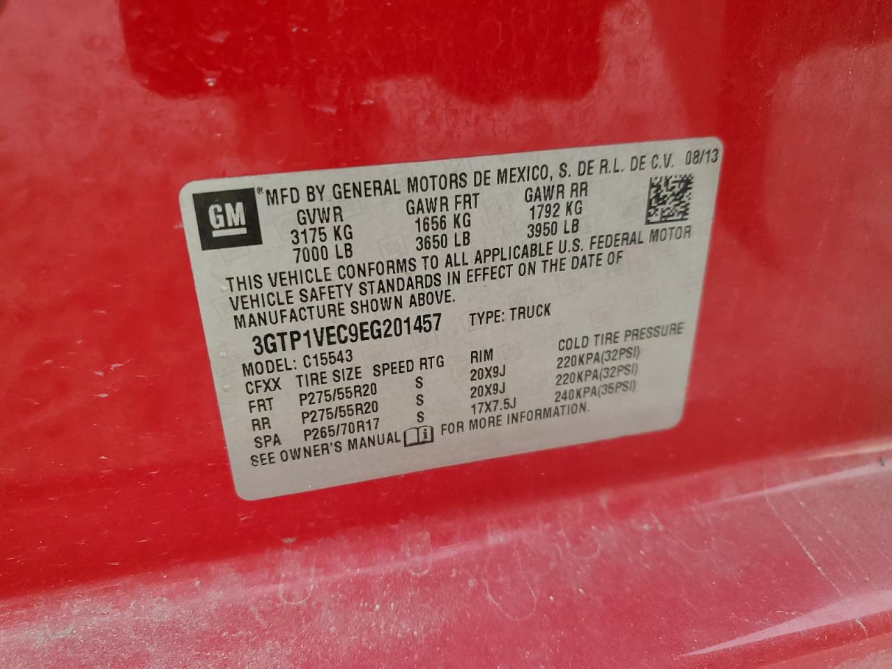 2014 GMC Sierra C1500 Slt VIN: 3GTP1VEC9EG201457 Lot: 86790315