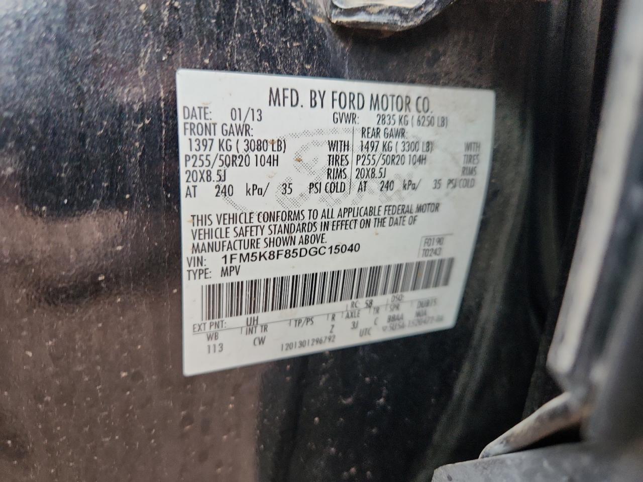 2013 Ford Explorer Limited VIN: 1FM5K8F85DGC15040 Lot: 82349575