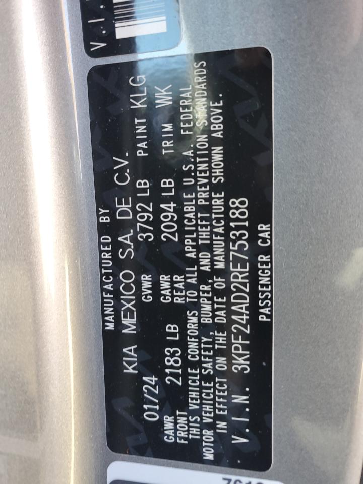 2024 Kia Forte Lx VIN: 3KPF24AD2RE753188 Lot: 87450815