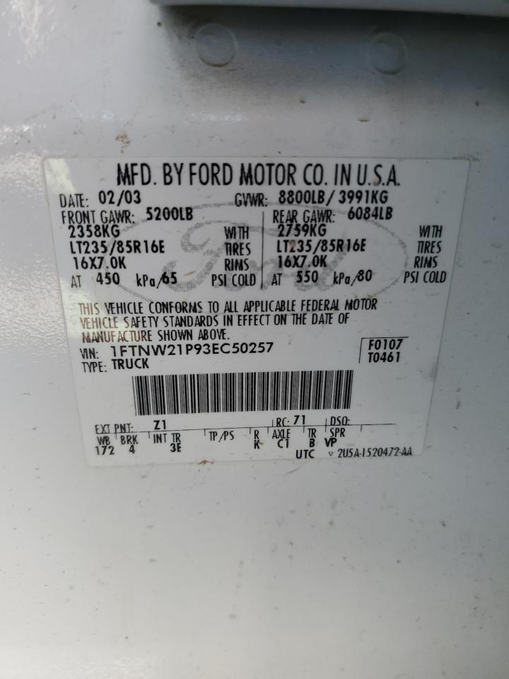 2003 Ford F250 Super Duty VIN: 1FTNW21P93EC50257 Lot: 84615885