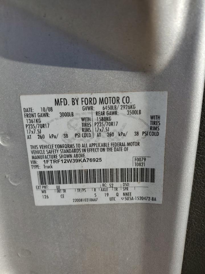 2009 Ford F150 VIN: 1FTRF12W39KA76925 Lot: 82575755
