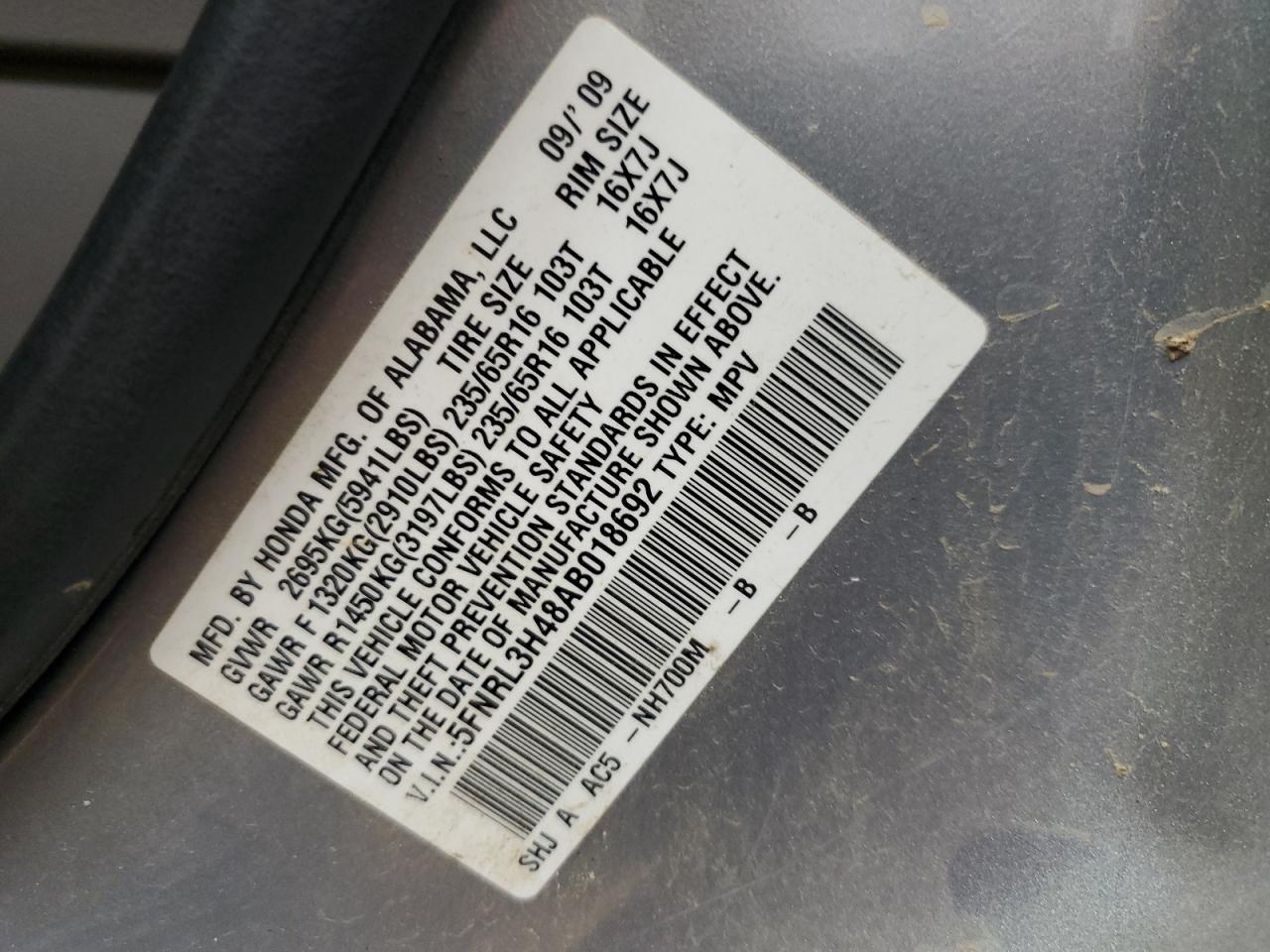 2010 Honda Odyssey Ex VIN: 5FNRL3H48AB018692 Lot: 85643325