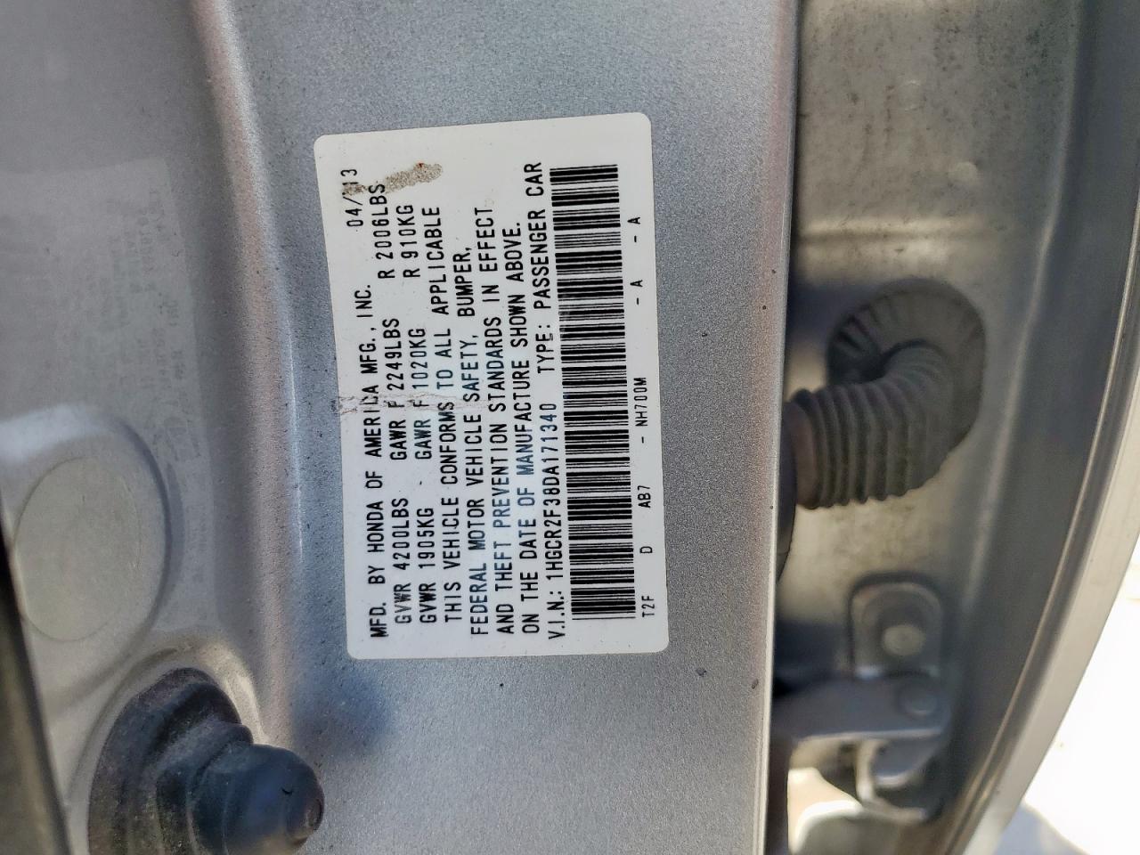 2013 Honda Accord Lx VIN: 1HGCR2F38DA171340 Lot: 85724095