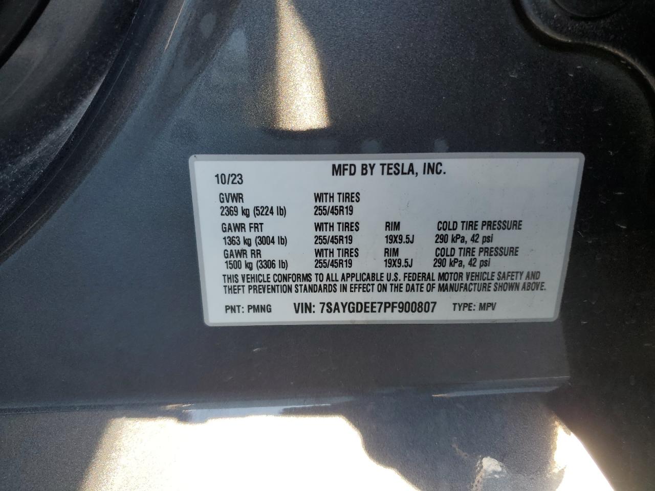 2023 Tesla Model Y VIN: 7SAYGDEE7PF900807 Lot: 86670475