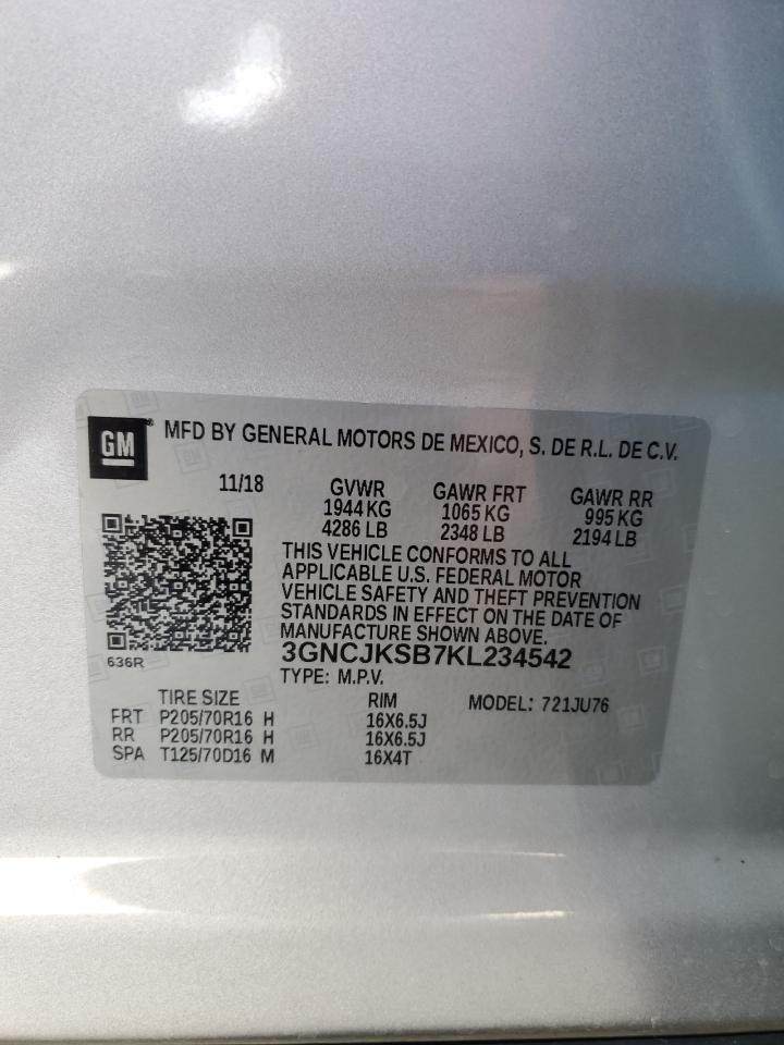 2019 Chevrolet Trax Ls VIN: 3GNCJKSB7KL234542 Lot: 85329825