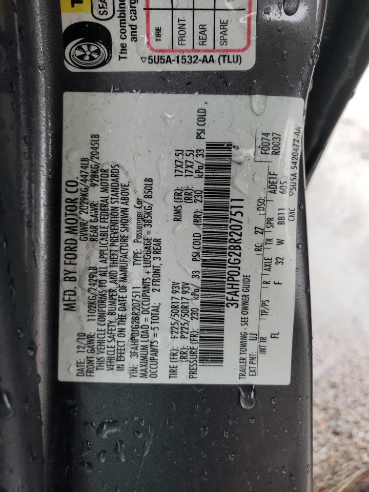 2011 Ford Fusion Sel VIN: 3FAHP0JG2BR207511 Lot: 87440515