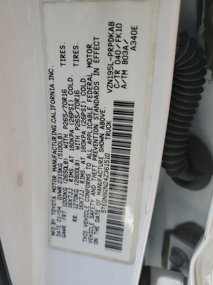 2004 Toyota Tacoma Double Cab Prerunner VIN: 5TEGN92N24Z361510 Lot: 84394075