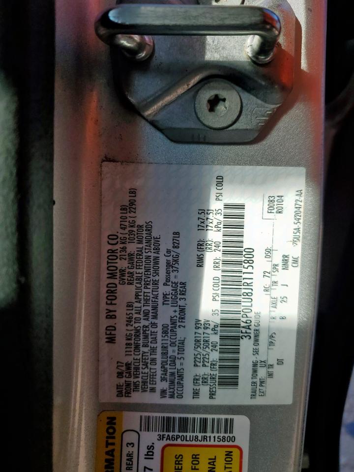 2018 Ford Fusion Se Hybrid VIN: 3FA6P0LU8JR115800 Lot: 89691065