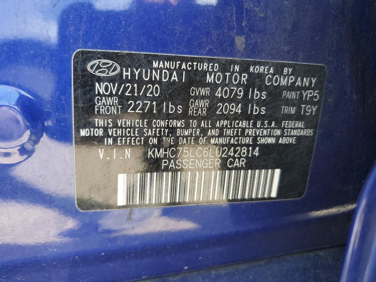 2020 Hyundai Ioniq Se VIN: KMHC75LC6LU242814 Lot: 85132705