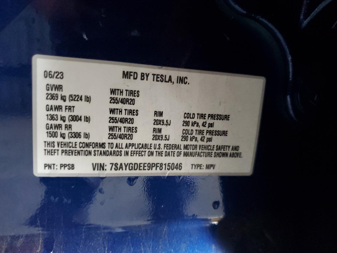 2023 Tesla Model Y VIN: 7SAYGDEE9PF815046 Lot: 86676295