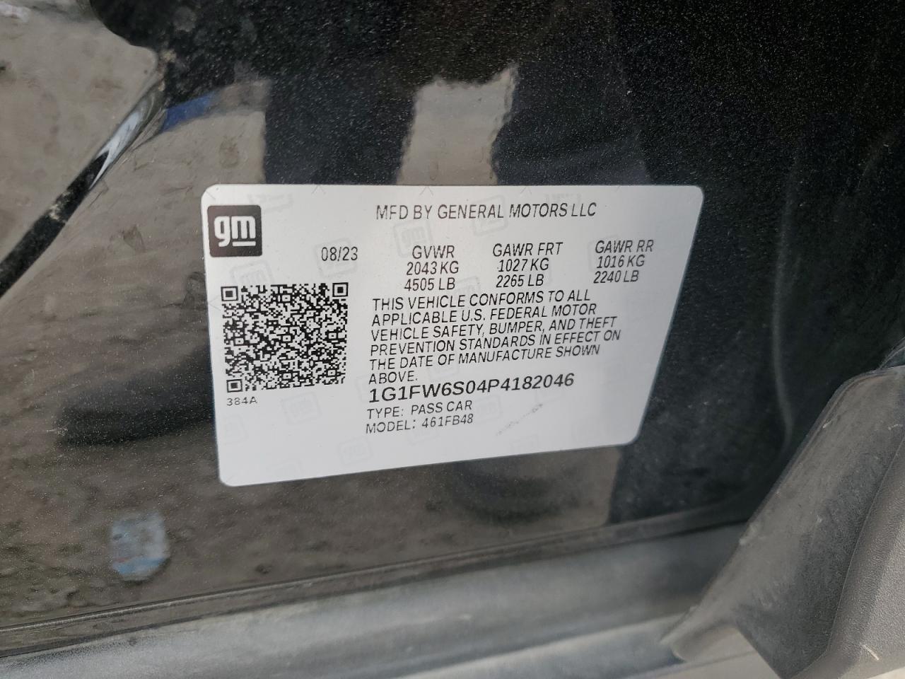 2023 Chevrolet Bolt Ev 1Lt VIN: 1G1FW6S04P4182046 Lot: 82260535