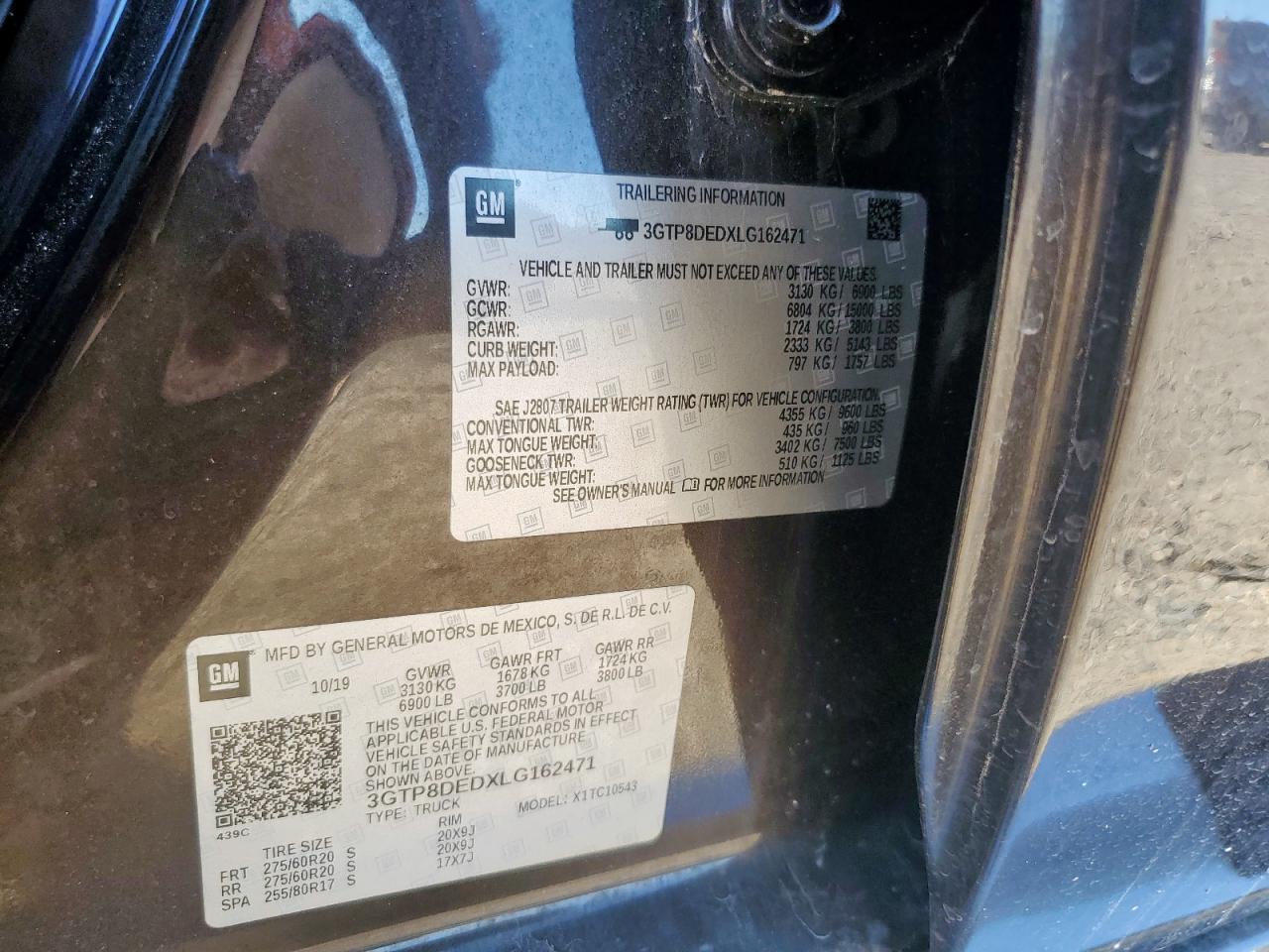 2020 GMC Sierra C1500 Slt VIN: 3GTP8DEDXLG162471 Lot: 85335205