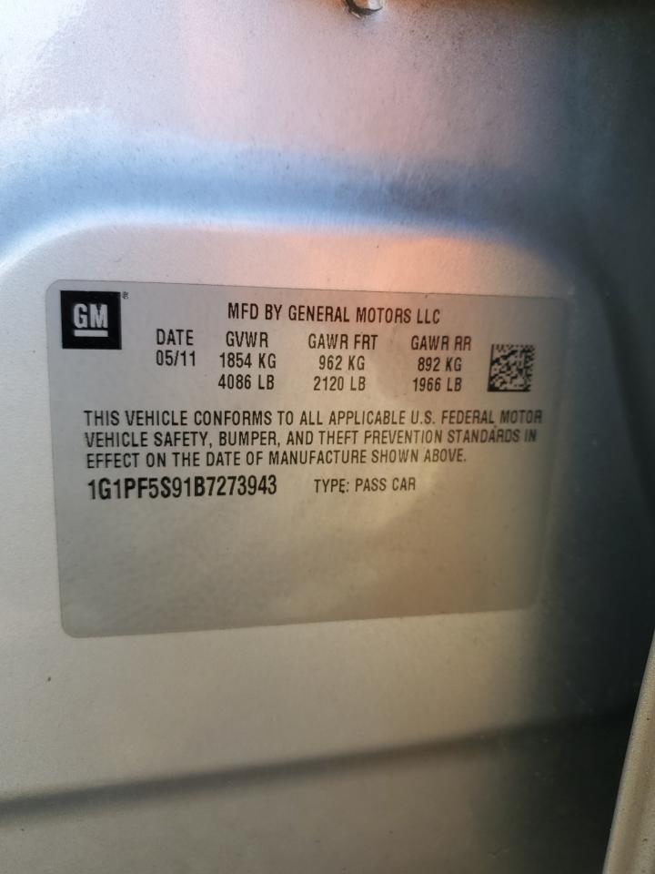 2011 Chevrolet Cruze Lt VIN: 1G1PF5S91B7273943 Lot: 83954855