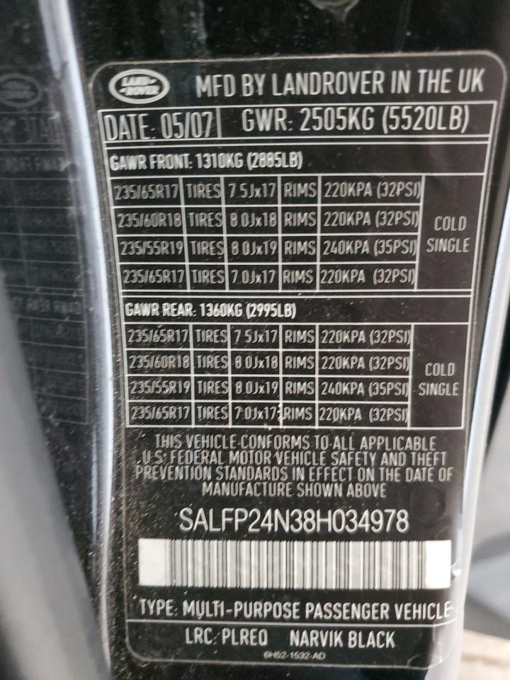 2008 Land Rover Lr2 Se VIN: SALFP24N38H034978 Lot: 84909465