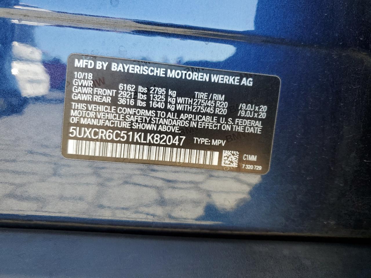 2019 BMW X5 xDrive40I VIN: 5UXCR6C51KLK82047 Lot: 86088965