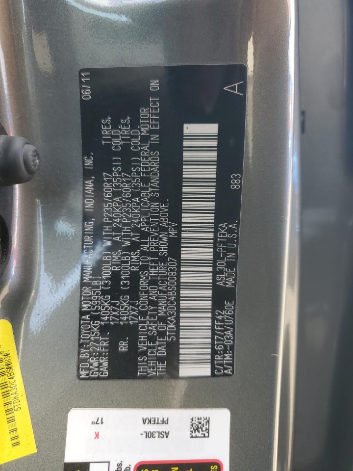 2011 Toyota Sienna Base VIN: 5TDKA3DC4BS008307 Lot: 84420245