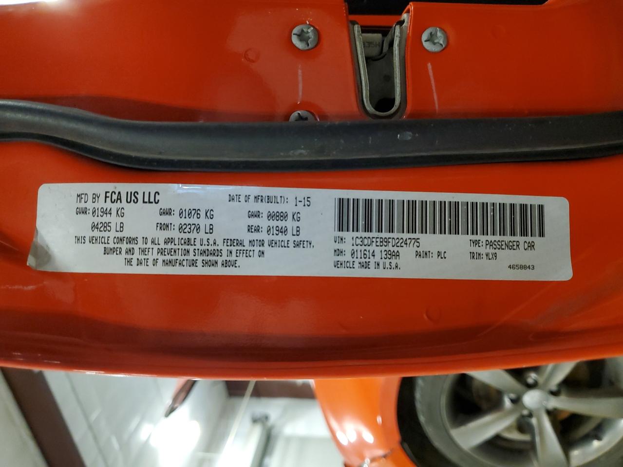 2015 Dodge Dart Gt VIN: 1C3CDFEB9FD224775 Lot: 90400015