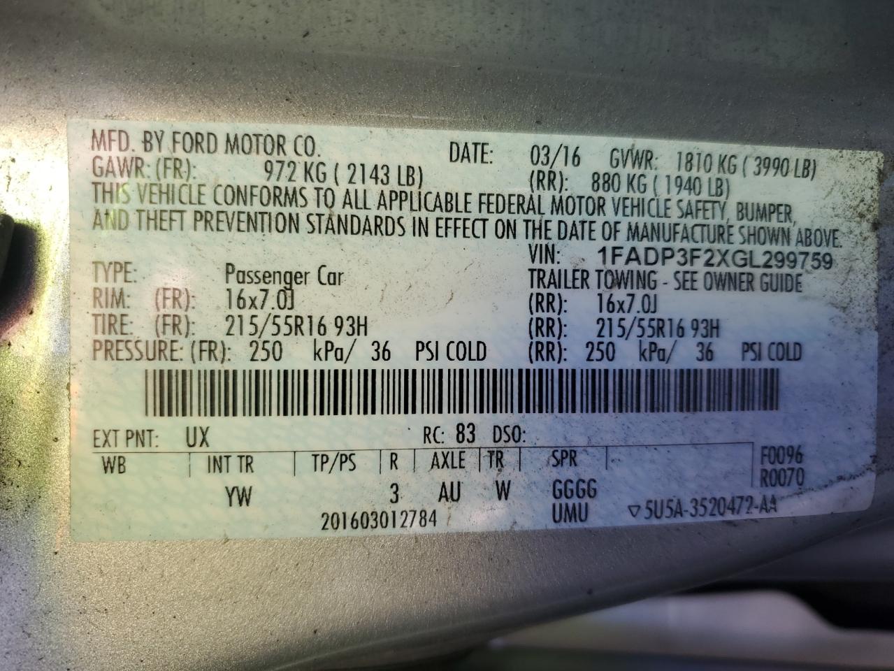 2016 Ford Focus Se VIN: 1FADP3F2XGL299759 Lot: 84771905