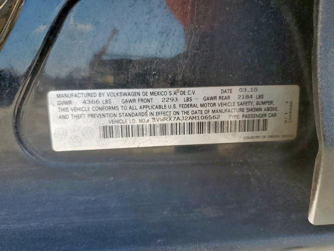 2010 Volkswagen Jetta Se VIN: 3VWRX7AJ2AM106562 Lot: 85583045