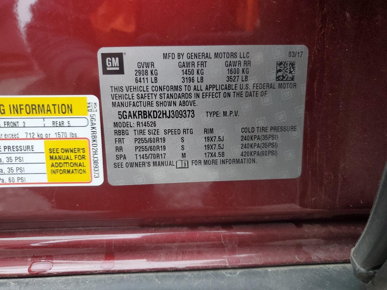 2017 Buick Enclave VIN: 5GAKRBKD2HJ309373 Lot: 82444295