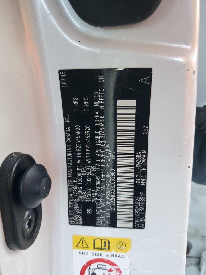 2016 Lexus Rx 350 Base VIN: 2T2BZMCA3GC052860 Lot: 86889185