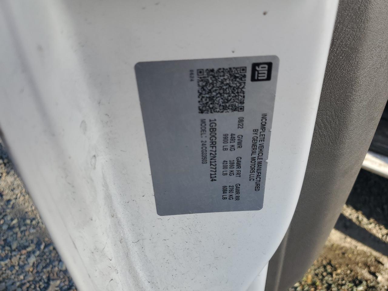 2022 Chevrolet Express G3500 VIN: 1GB0GRF72N1277114 Lot: 82375495