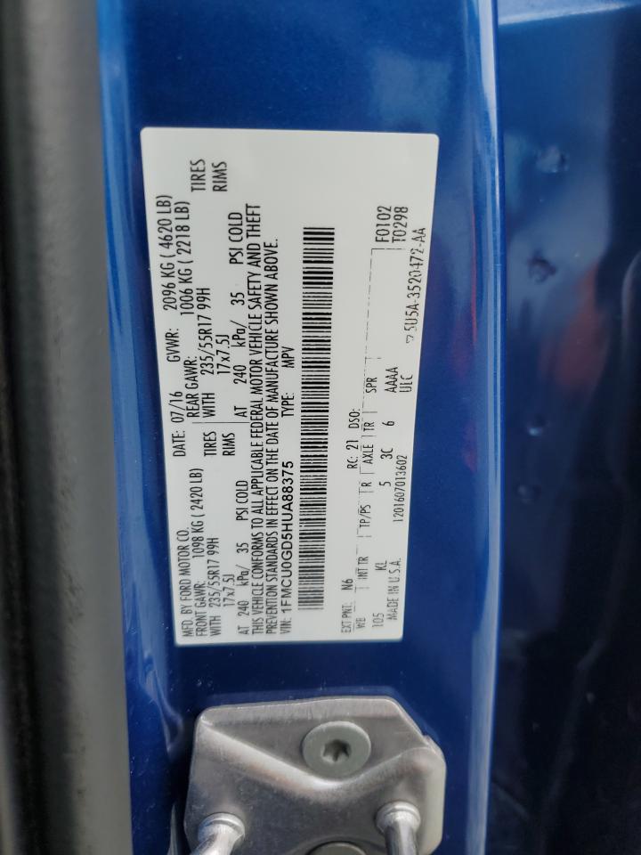 2017 Ford Escape Se VIN: 1FMCU0GD5HUA88375 Lot: 85820065