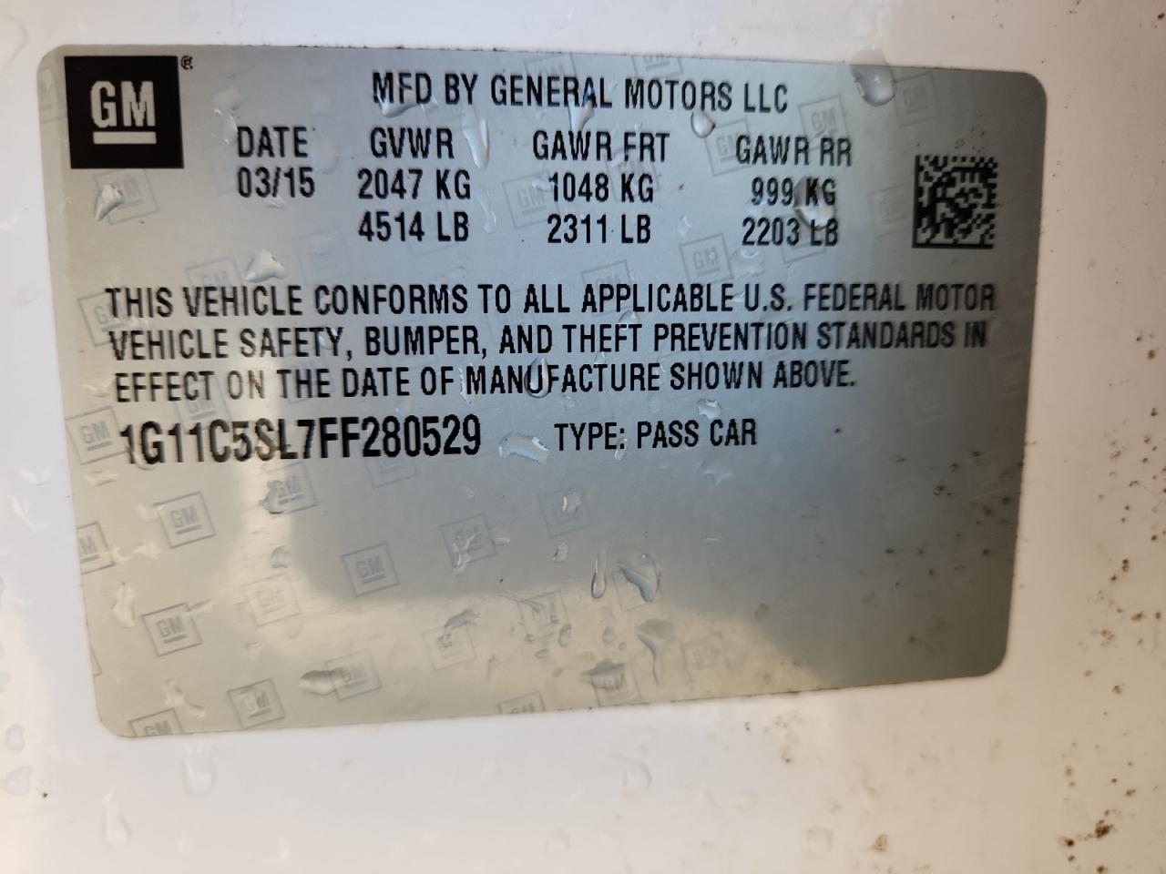 2015 Chevrolet Malibu 1Lt VIN: 1G11C5SL7FF280529 Lot: 86113825