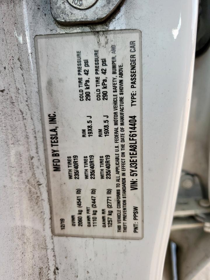 2020 Tesla Model 3 VIN: 5YJ3E1EA8LF614404 Lot: 82043055