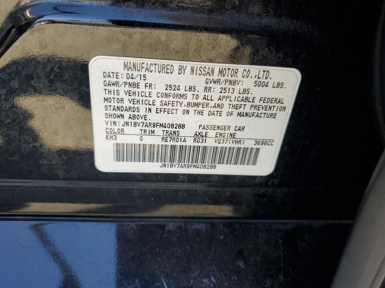 2015 Infiniti Q50 Base VIN: JN1BV7AR9FM408288 Lot: 82332845