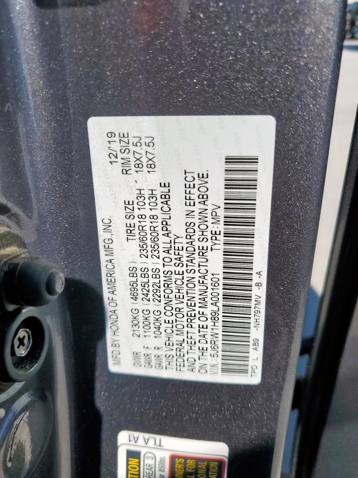 2020 Honda Cr-V Exl VIN: 5J6RW1H89LA001601 Lot: 84654465