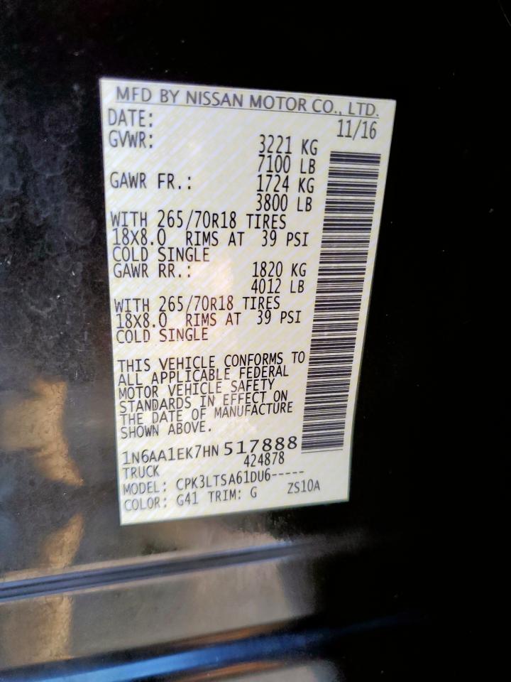 2017 Nissan Titan S VIN: 1N6AA1EK7HN517888 Lot: 85346445
