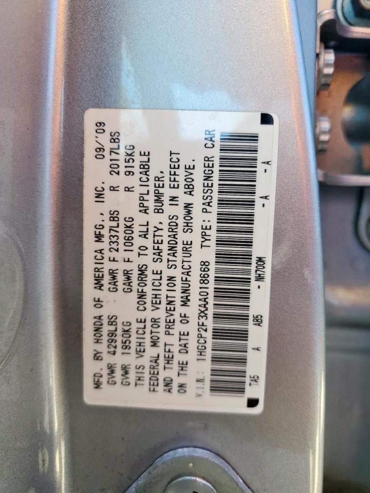 2010 Honda Accord Lx VIN: 1HGCP2F3XAA018668 Lot: 86261165