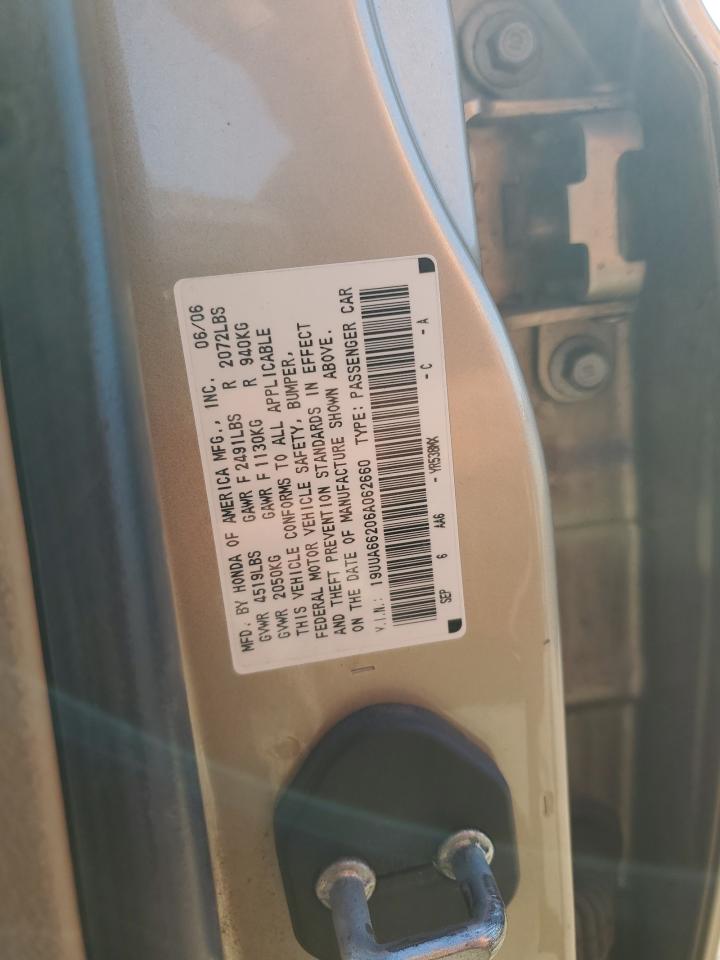 2006 Acura 3.2Tl VIN: 19UUA66206A062660 Lot: 90287685