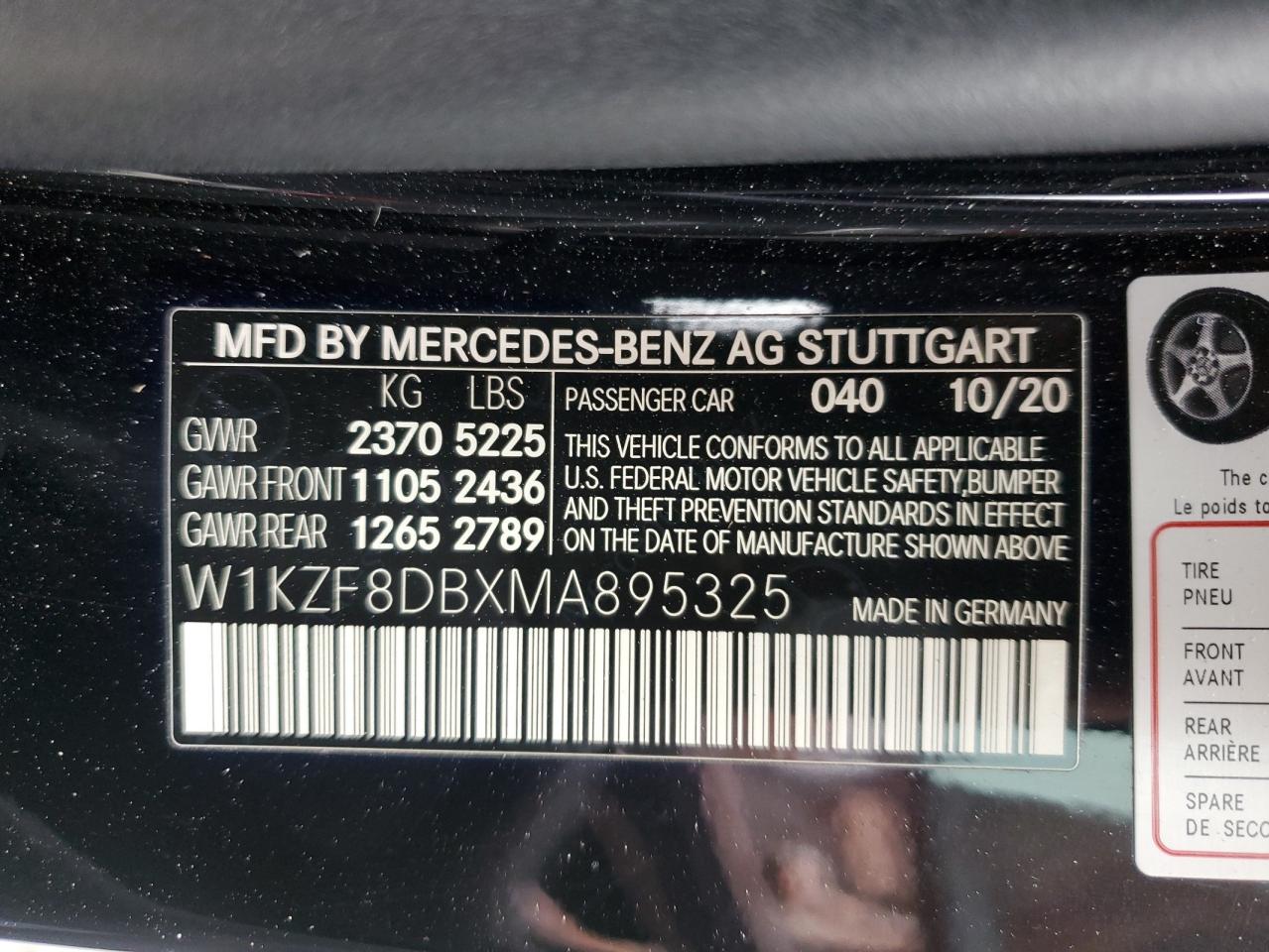 2021 Mercedes-Benz E 350 VIN: W1KZF8DBXMA895325 Lot: 82282015