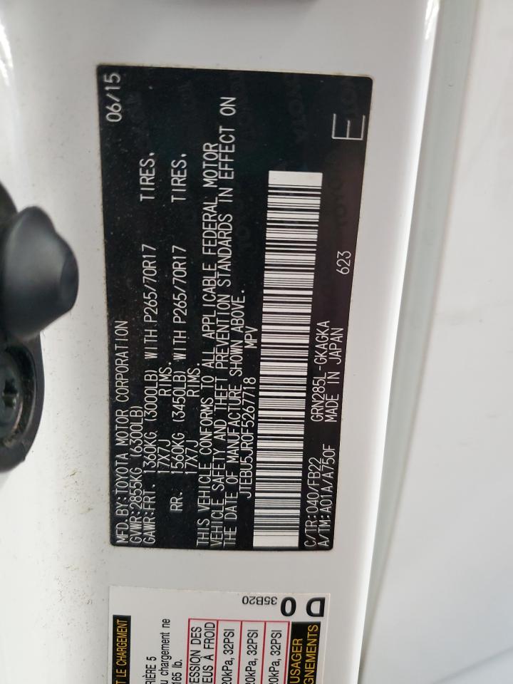 2015 Toyota 4Runner Sr5/Sr5 Premium VIN: JTEBU5JR0F5267718 Lot: 85104395