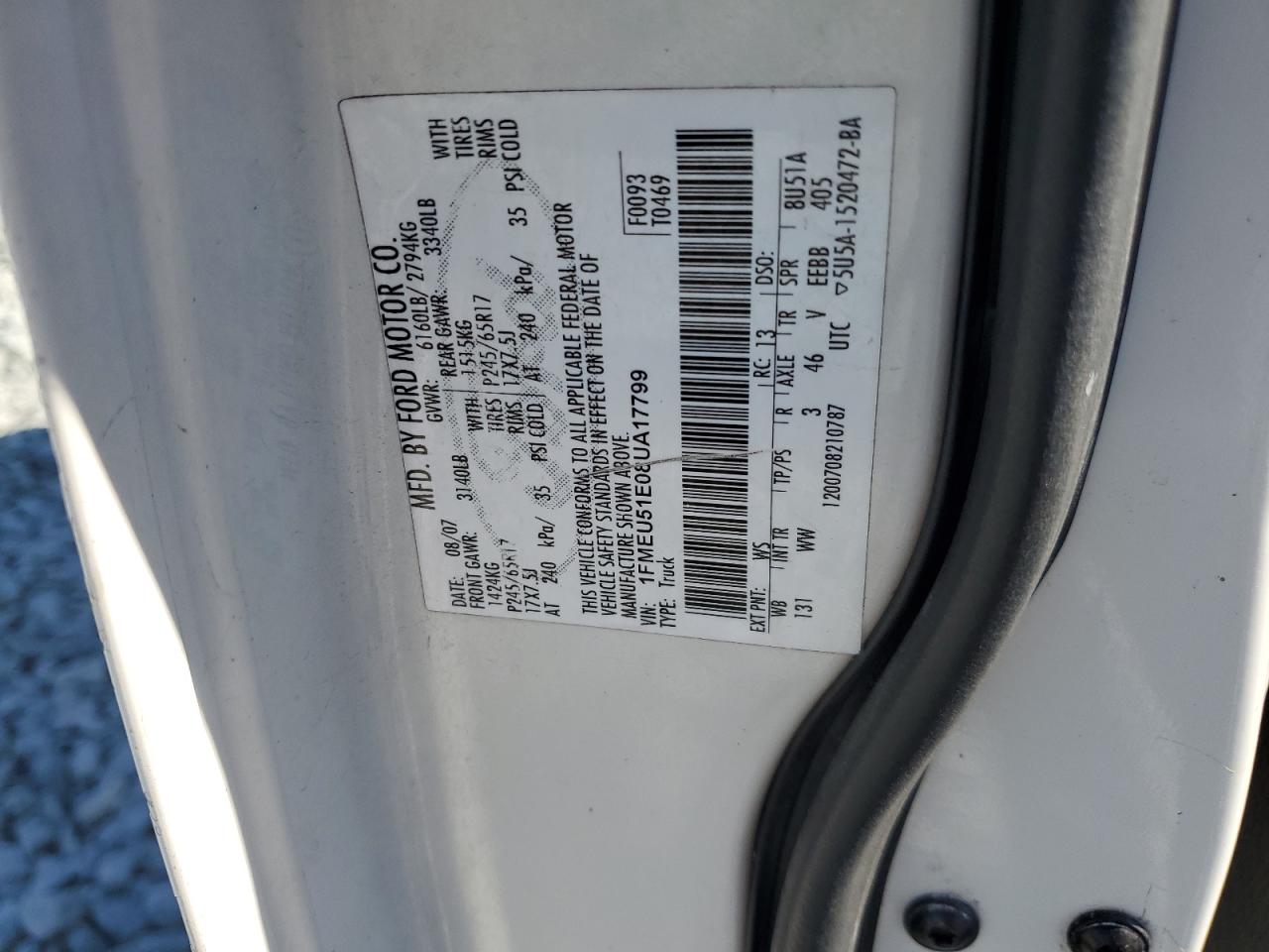 2008 Ford Explorer Sport Trac Xlt VIN: 1FMEU51E08UA17799 Lot: 81999835