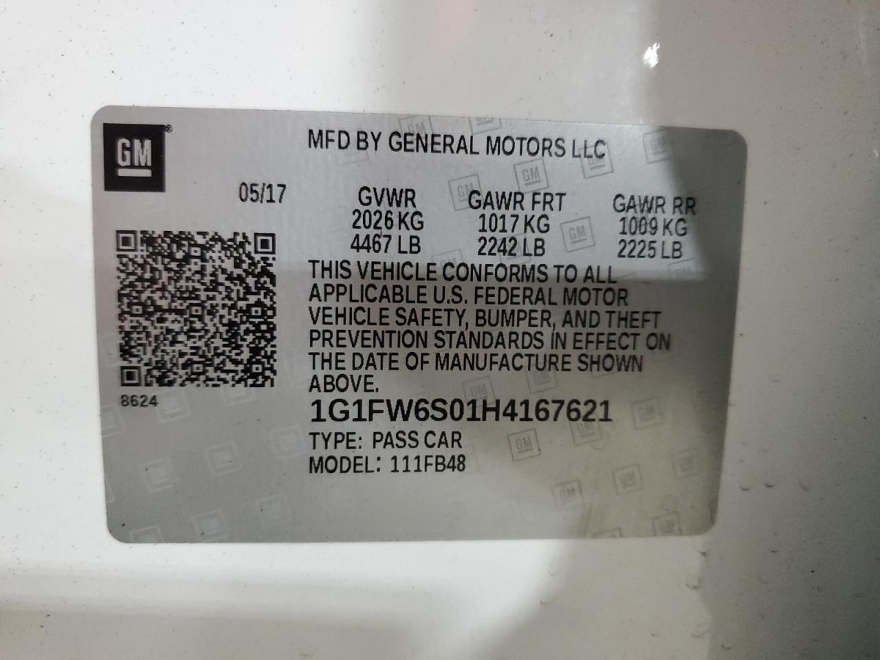 2017 Chevrolet Bolt Ev Lt VIN: 1G1FW6S01H4167621 Lot: 90535725