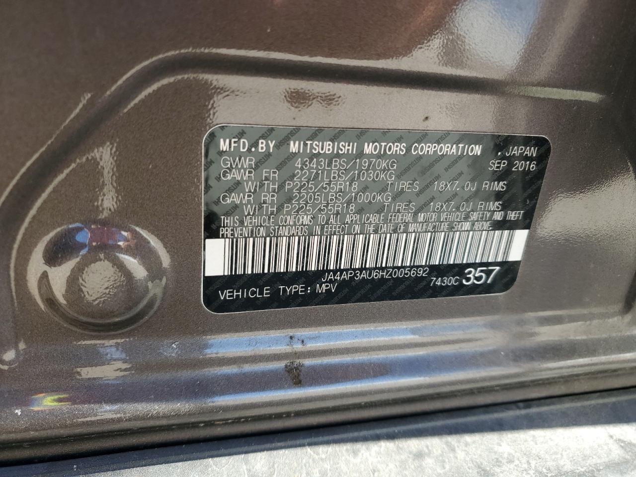 2017 Mitsubishi Outlander Sport Es VIN: JA4AP3AU6HZ005692 Lot: 82583855