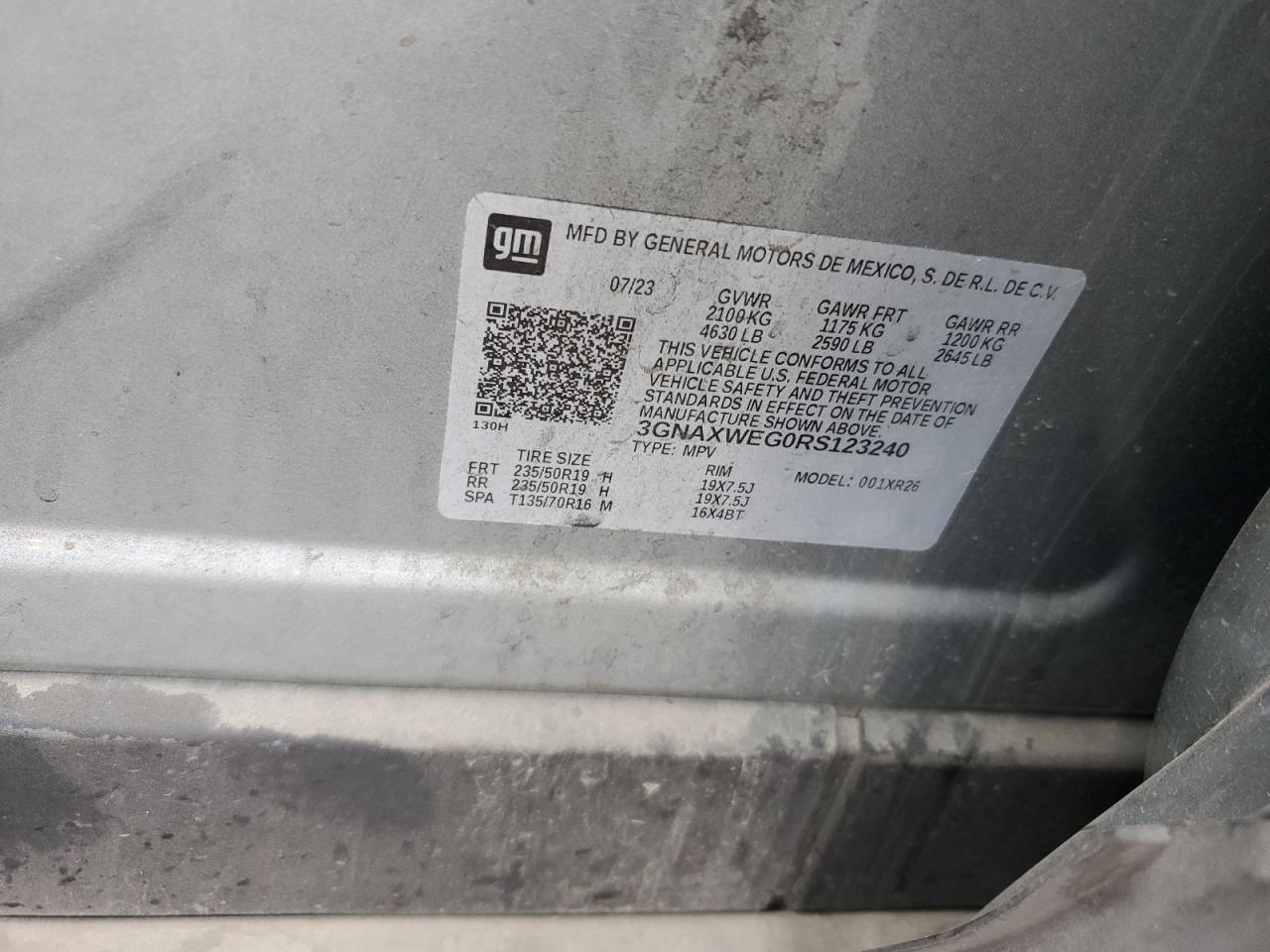 2024 Chevrolet Equinox Rs VIN: 3GNAXWEG0RS123240 Lot: 82274065