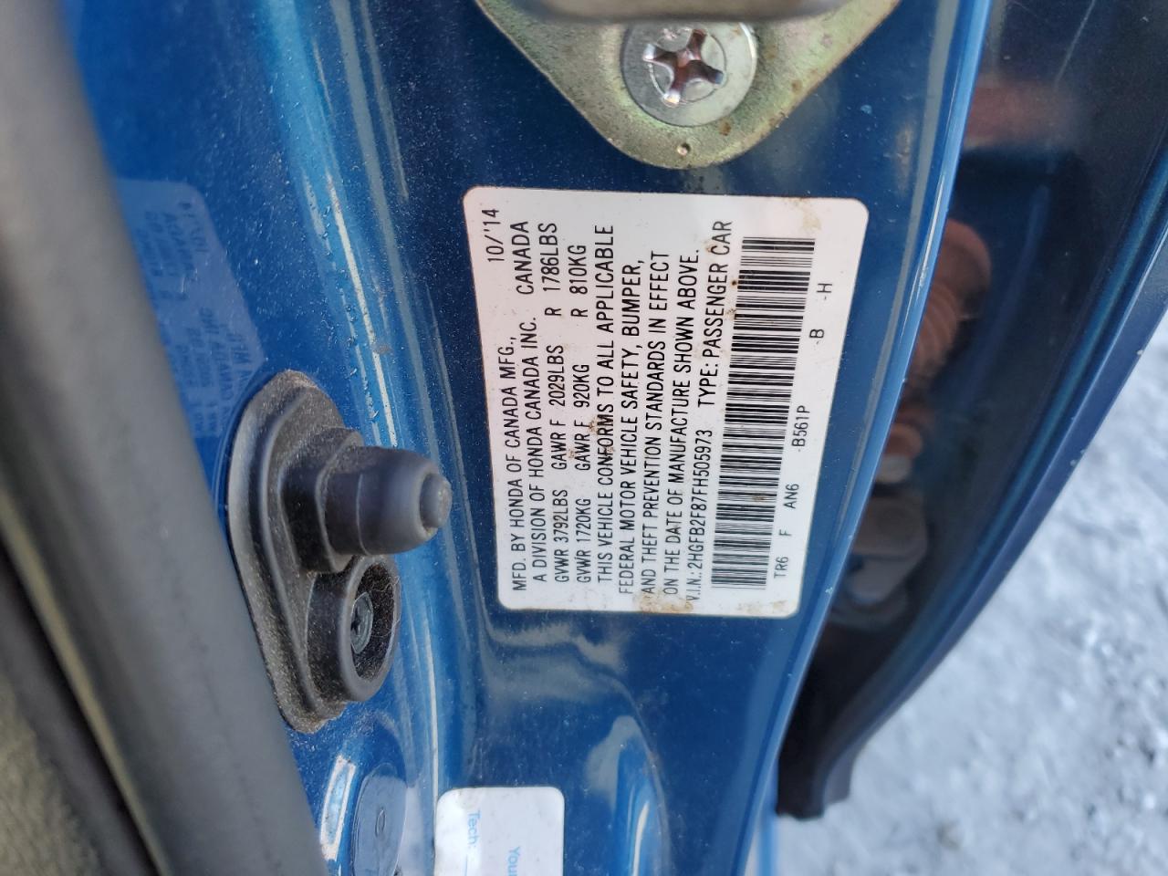 2015 Honda Civic Ex VIN: 2HGFB2F87FH505973 Lot: 82201045