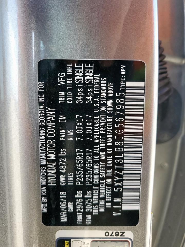 2018 Hyundai Santa Fe Sport VIN: 5XYZT3LB8JG567985 Lot: 85842945