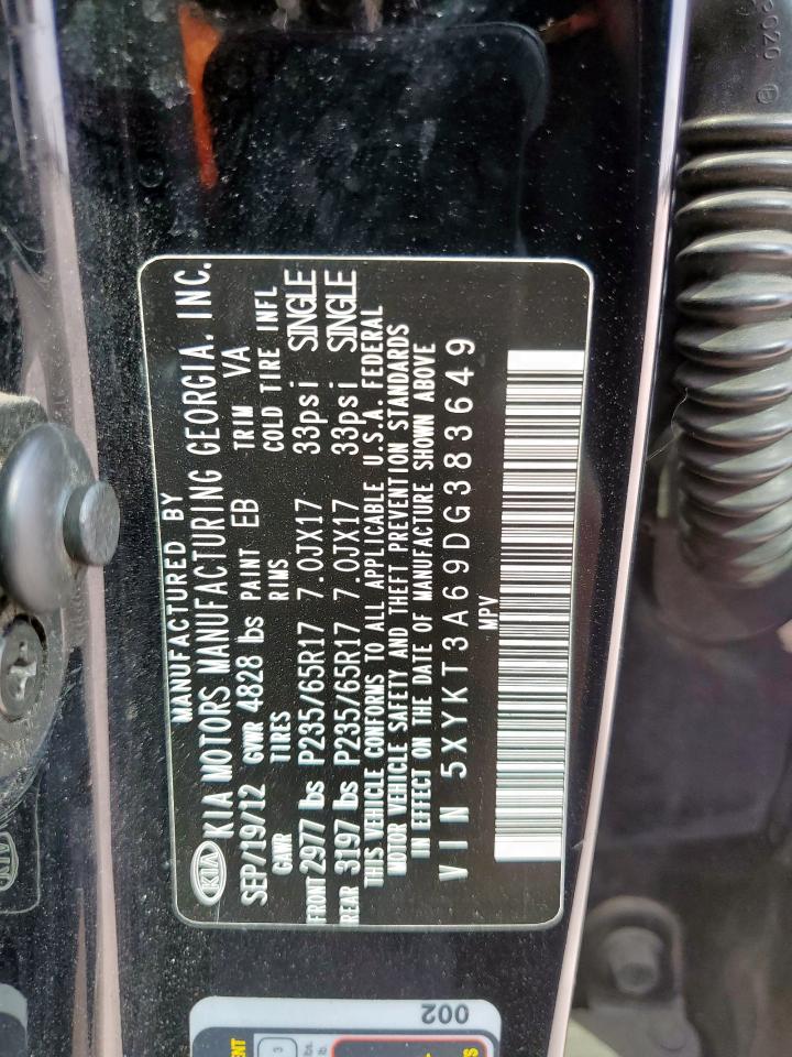 2013 Kia Sorento Lx VIN: 5XYKT3A69DG383649 Lot: 85525905