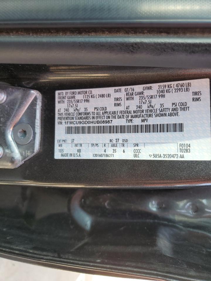 2017 Ford Escape Se VIN: 1FMCU9GD0HUB08987 Lot: 86488545