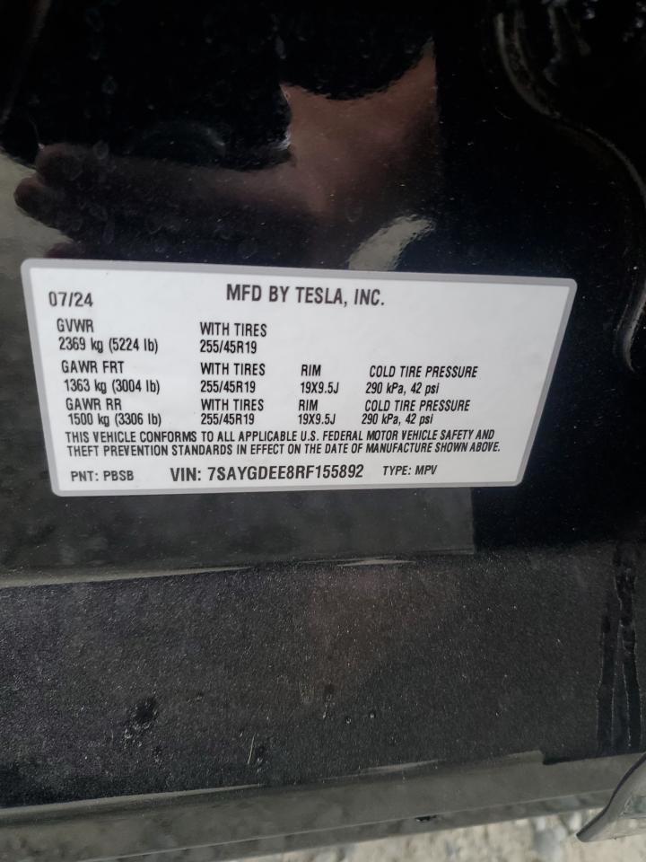 2024 Tesla Model Y VIN: 7SAYGDEE8RF155892 Lot: 81881675