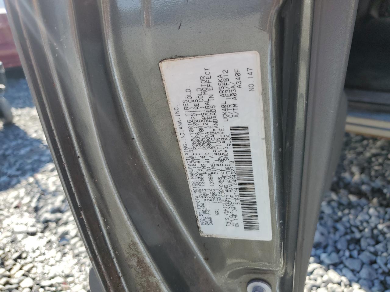 2004 Toyota Tundra Access Cab Sr5 VIN: 5TBBT44184S452719 Lot: 89925925