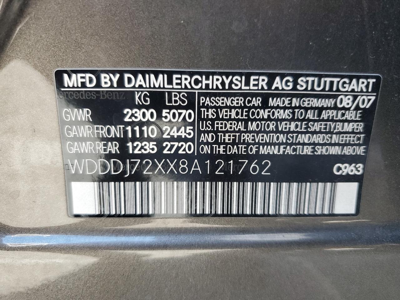 2008 Mercedes-Benz Cls 550 VIN: WDDDJ72XX8A121762 Lot: 84990595