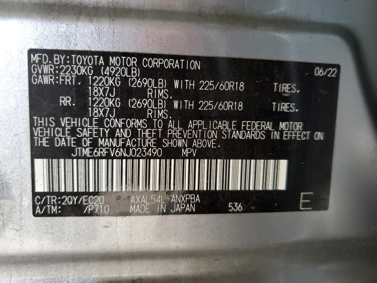 2022 Toyota Rav4 Xse VIN: JTME6RFV6NJ023490 Lot: 85737615