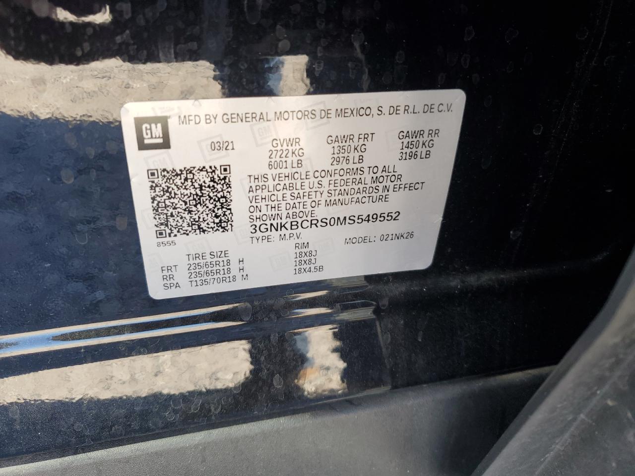 2021 Chevrolet Blazer 2Lt VIN: 3GNKBCRS0MS549552 Lot: 86512585