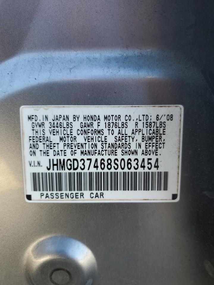 2008 Honda Fit VIN: JHMGD37468S063454 Lot: 87440795